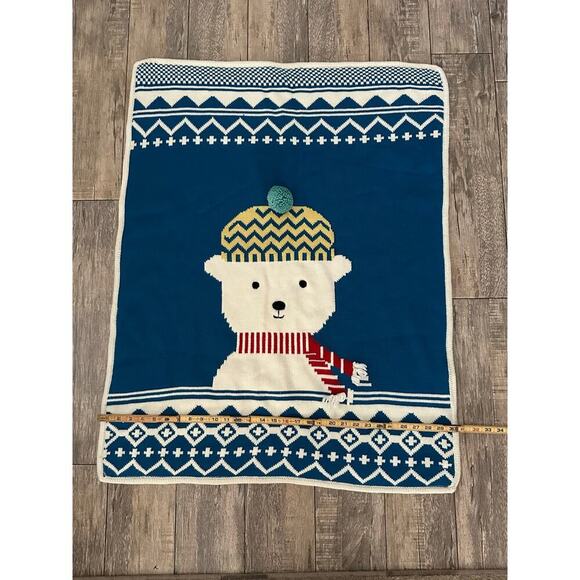 Pottery Barn Kids Fair Isle Knit Polar Bear Infant Blanket 30"x40" - Picture 3 of 4